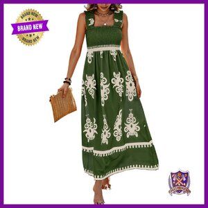 Sleeveless Maxi Dress with Pockets, Smocked Waist, Flowy A-Line Summer Boho